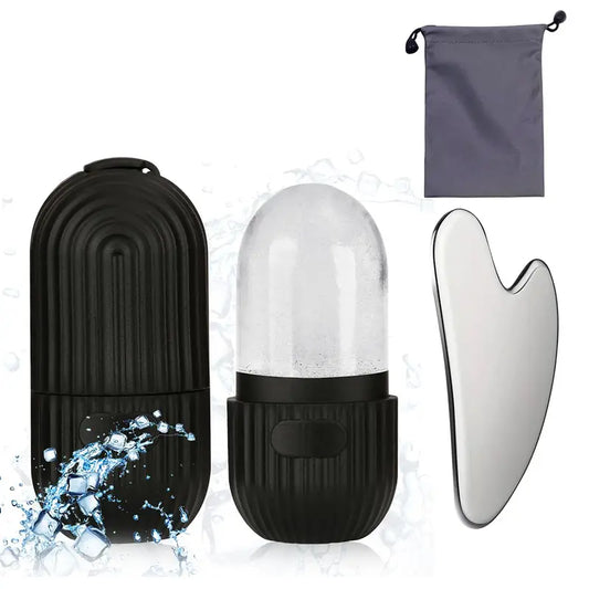 Silicone Facial Ice Mold, Ice Roller and Stainless Steel Gua Sha Tool Set with Storage Bag, 2 Counts/set Reusable Facial Care Tools, Manual Massage Supplies, Skincare Products