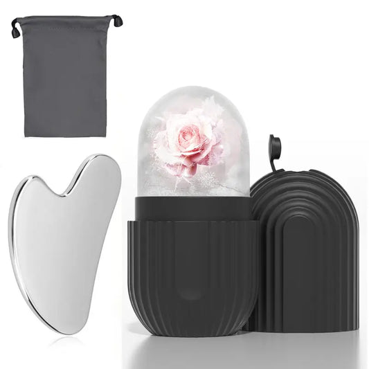 Silicone Facial Ice Mold, Ice Roller and Stainless Steel Gua Sha Tool Set with Storage Bag, 2 Counts/set Reusable Facial Care Tools, Manual Massage Supplies, Skincare Products